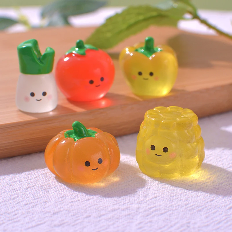 1Pc Luminous Vegetables Ornament Cartoon Pumpkin Mushroom Broccoli Tomato Doll Micro Landscape Dollhouse Miniature Toy