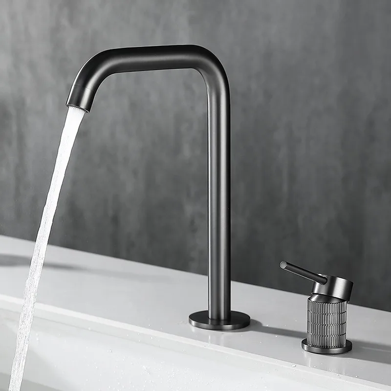 

Modern Gunmetal Split Type Three Holes Basin Faucet Hot and Cold Water Hotel Home Face Washing Basin Tap