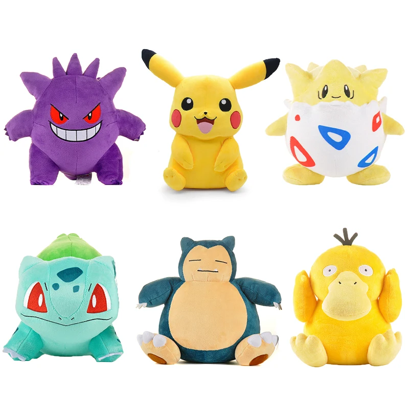 Kawaii Pokemon Stuff Plush Toys Pikachu Gengar Snorlax Psyduck Bulbasaur Togepi Anime Soft Dolls Kids Birthday Christmas Gifts