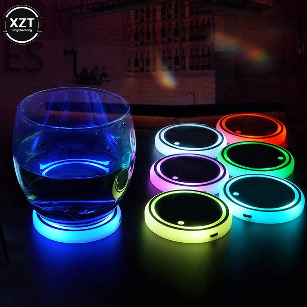 

2Pcs Universal Luminous Car Water Cup Coaster Holder 7 Colors USB Charging Led Car Interior Decoration Atmosphere Light Coaster