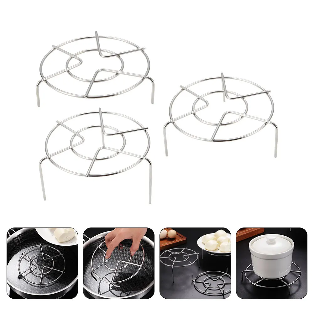 

3pcs Stainless Steel Steaming Rack Round Cooker Stand For Kitchen Baking Cooling Rack Household Cooking Supplies Egg Steamer