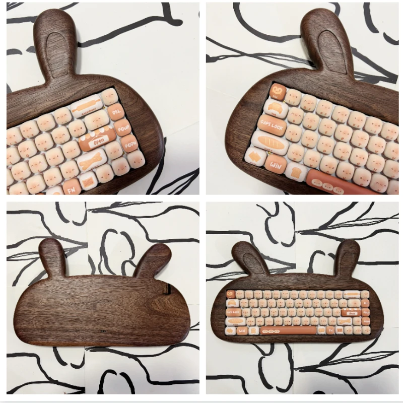 

Lucky Boy Customized Mechanical Keyboard Kit Wooden Kit 68Key Black Walnut Hot Swappable 2.4G 3-mode Rabbit Shaped Cute Keyboard