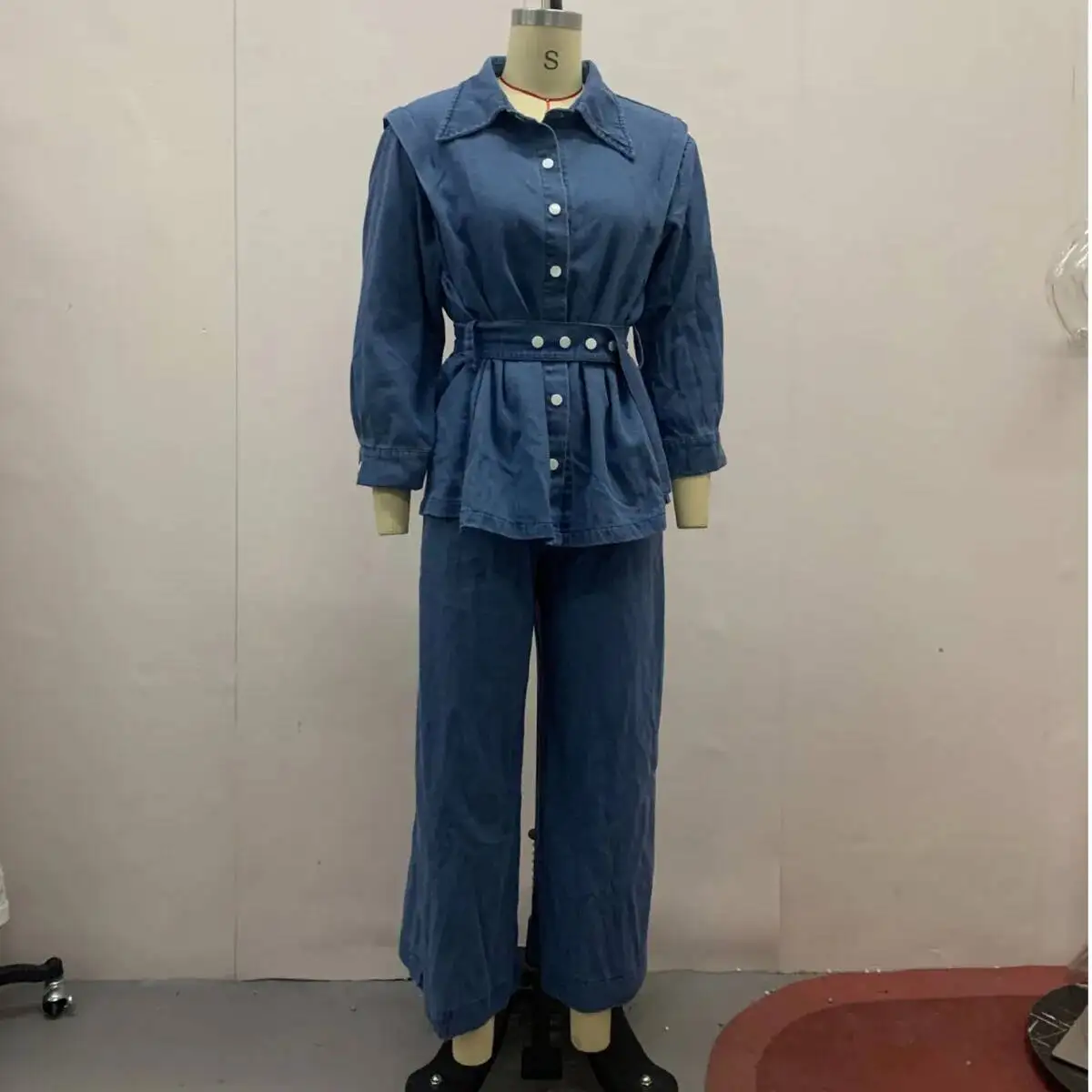 

KWTX Дизайн на одной пуговице Осень 2022, новый стиль, высококачественная джинсовая куртка с длинными рукавами + широкие джинсовые брюки, комплект из двух предметов