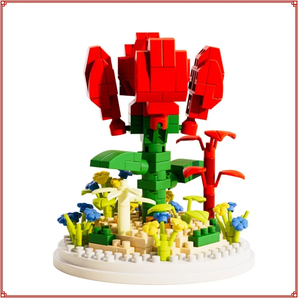 

Genuine Building Blocks Bouquet Assembly Toy Red Roses Carnations Sunflowers Model Home Decoration Ornaments Kids Holiday Gifts