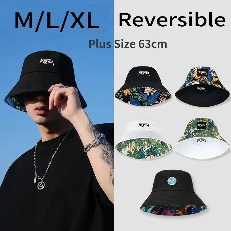 Big Head XL63cm Letter Print Bucket Hats Men Women Large Size Reversible Hip Hop Fisherman Caps Summer Sun Hat Plus Size Panama