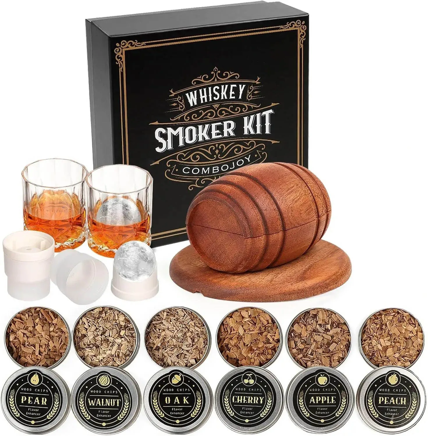 Kit de Ahumador de Cócteles con 6 Sabores de Virutas de Madera - Manzana, Cereza, Roble y Nogal - Infusor de Humo de Leña para Whisky y Bebidas Artesanales, Herramienta de Bar