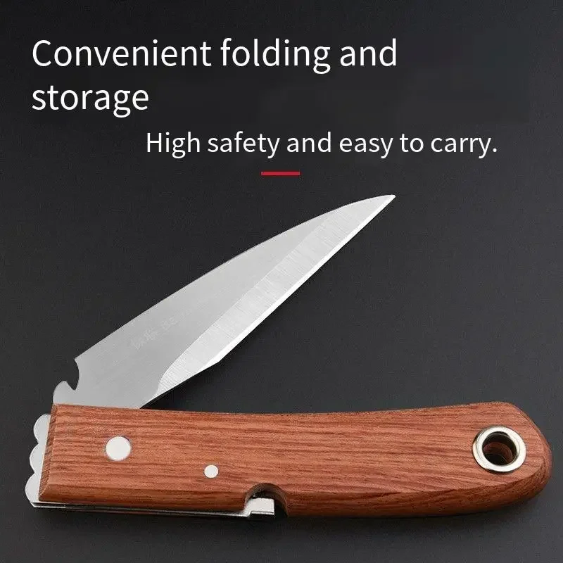 Folding Graft Knife Bud Graft Fruit Tree Knife Wooden Handle Integrated Stainless Steel Graft Knife