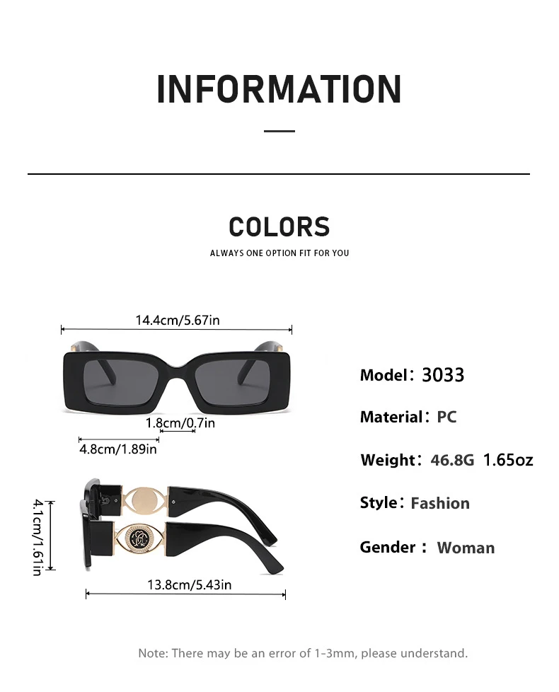 Neue Quadratische Kleine Rahmen Sonnenbrille Für Frauen Straße Fotografie Gläser Fashion Square Moderne Sonnenbrille JH3033 – Detail 4