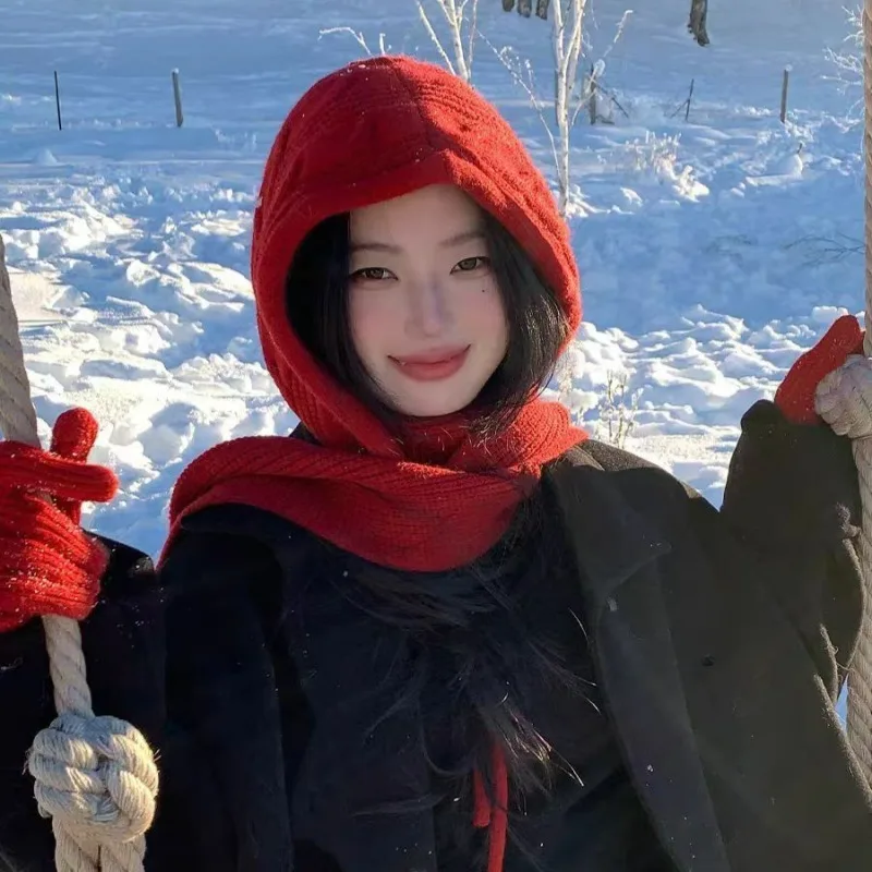 

Women Knitted Hat Scarf Winter Warm Ear Protection Neck Protection Korean Beanie Thickened Warm Windproof Cycling Outdoor Hats