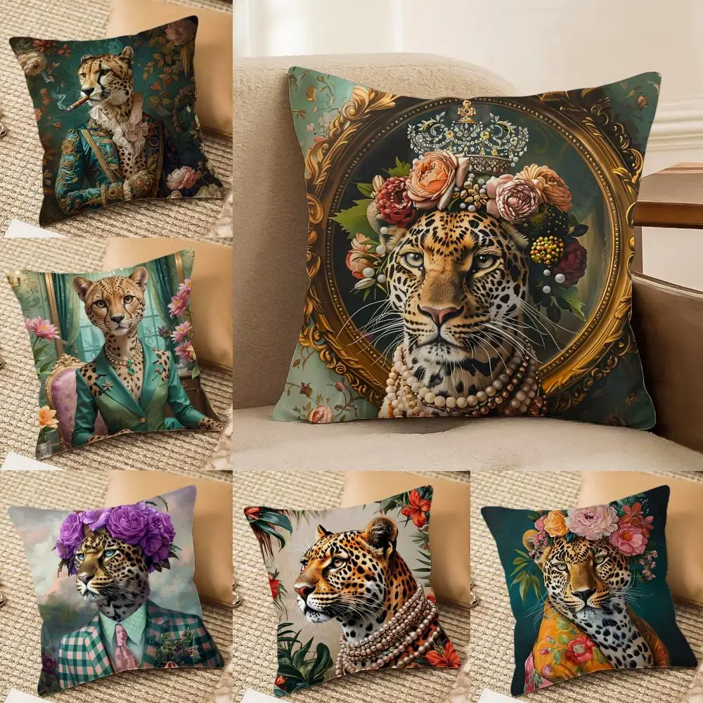 Elegant Royal Leopard Portrait Throw Pillow Case for Living Room Couch view 6