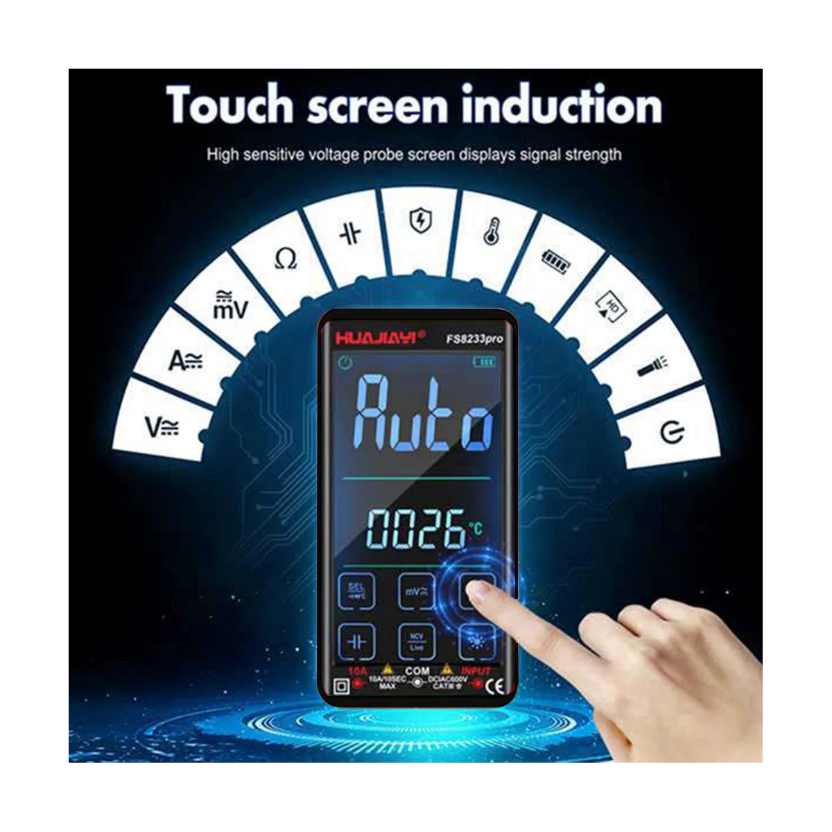 HUAJIAYI FS8233Pro Digital Multimeter Touch Screen Multimetro Transistor 9999 Counts True RMS Auto Range DC/AC Meter 2PC