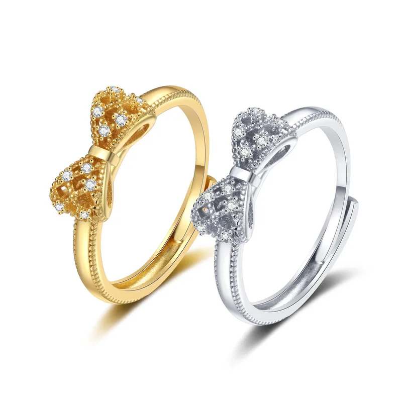 3D Butterfly Ring Gold Plated Open Adjustable Band Micro Set Cubic Zirconia Elegant Delicate Jewelry Gift for Women
