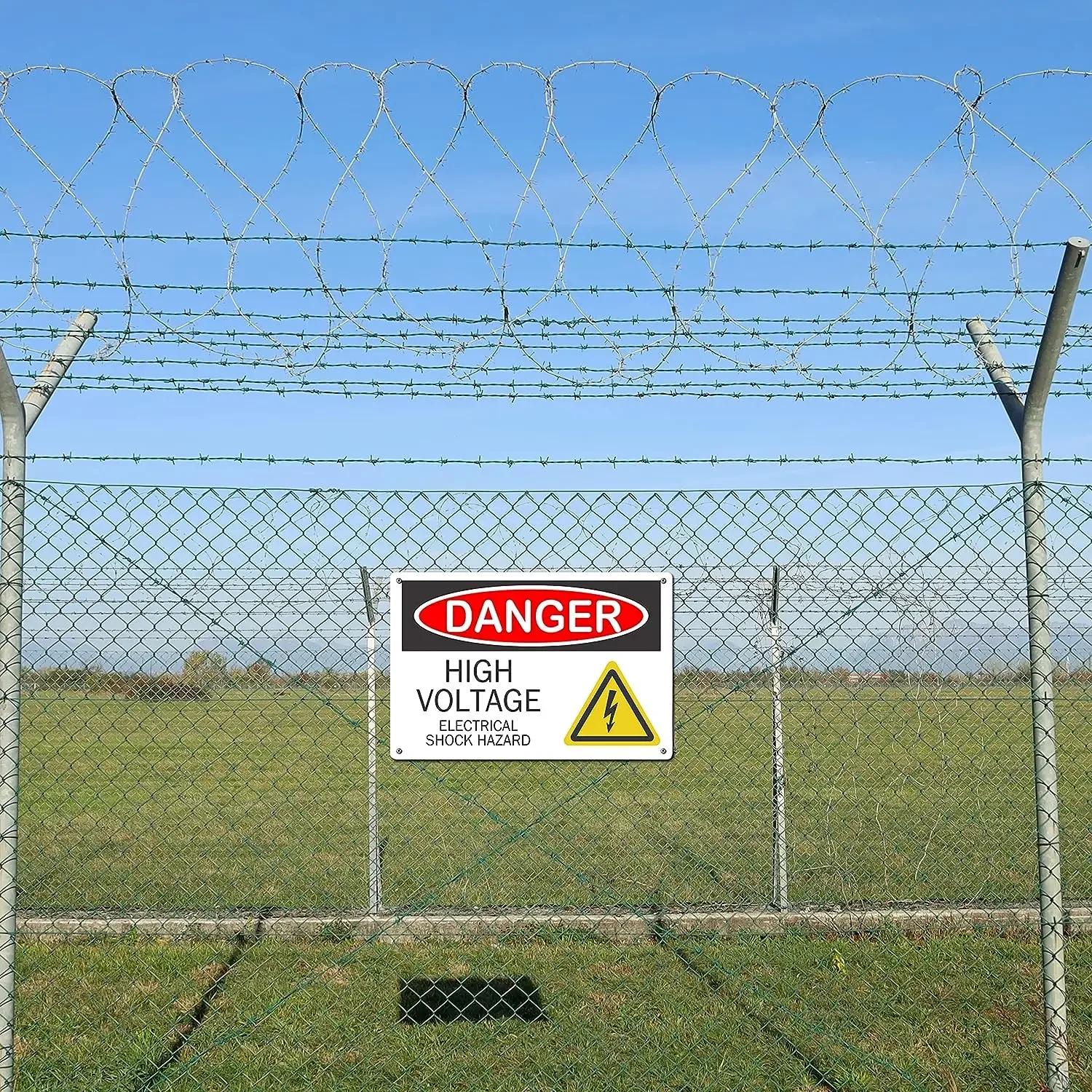 Vintage Warning Sign Danger High Voltage Electrical Shock Hazard Iron Aluminum Metal Sign for Iron Mesh Fence Road 8x12 Inches