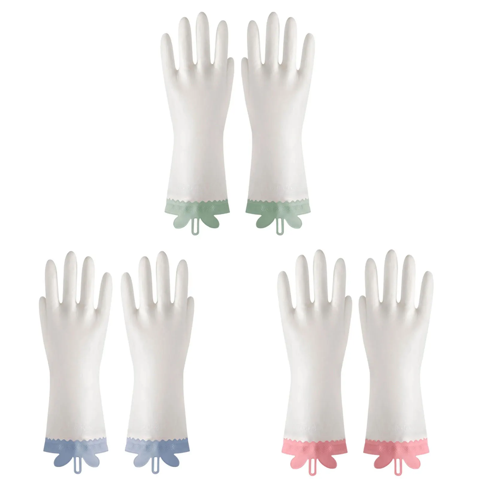 1Pair PVC Reusable Dishwashing Gloves,White Bunny Ear Lace Kitchen Gloves for Washing Dishes, 12in Long Cuff, Non-Slip