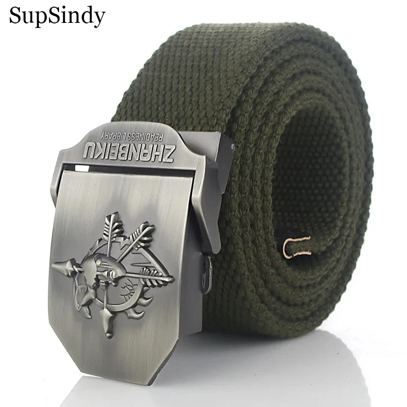 

SupSindy Men Canvas Belt 3D Skull Metal Buckle Soldier Army Military Tactical Belts For Men Jeans Waistband Outdoor Strap Black