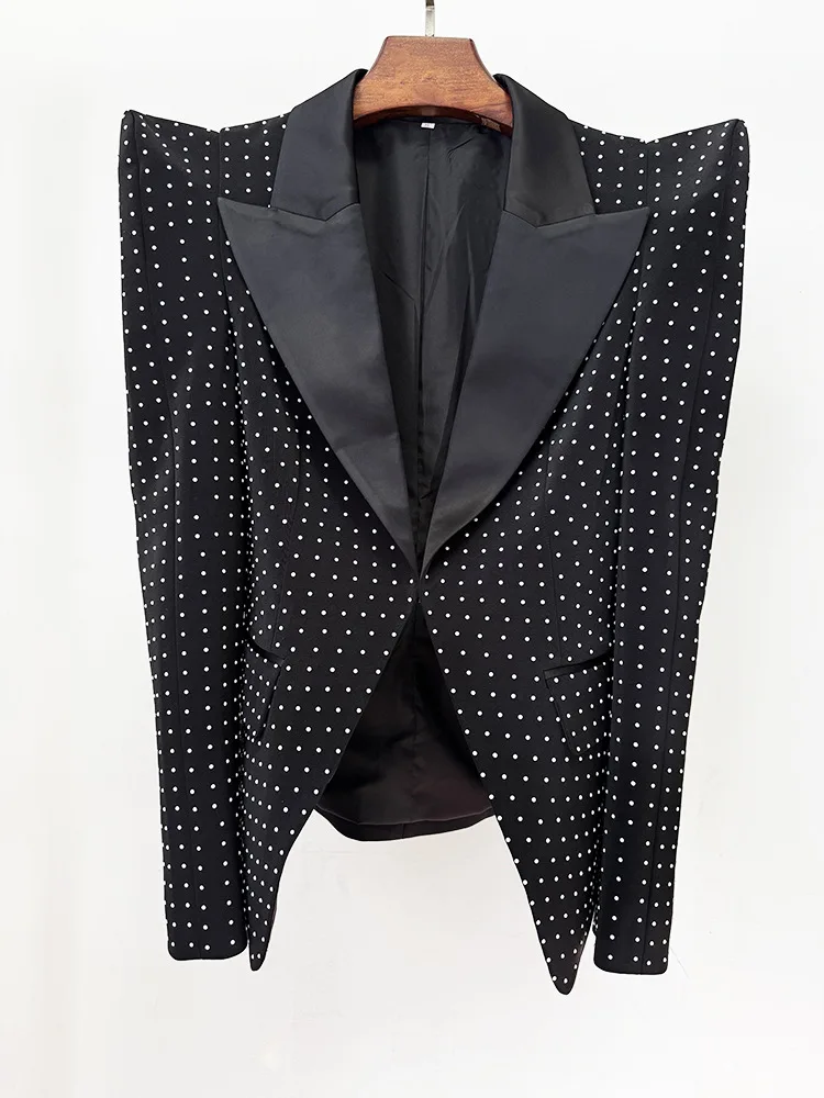 HIGH QUALITY New Fashion 2026 Designer Blazer Suit Set Women\'s Single Button Diamonds Beaded Blazer Pearl beading Skirt Sets