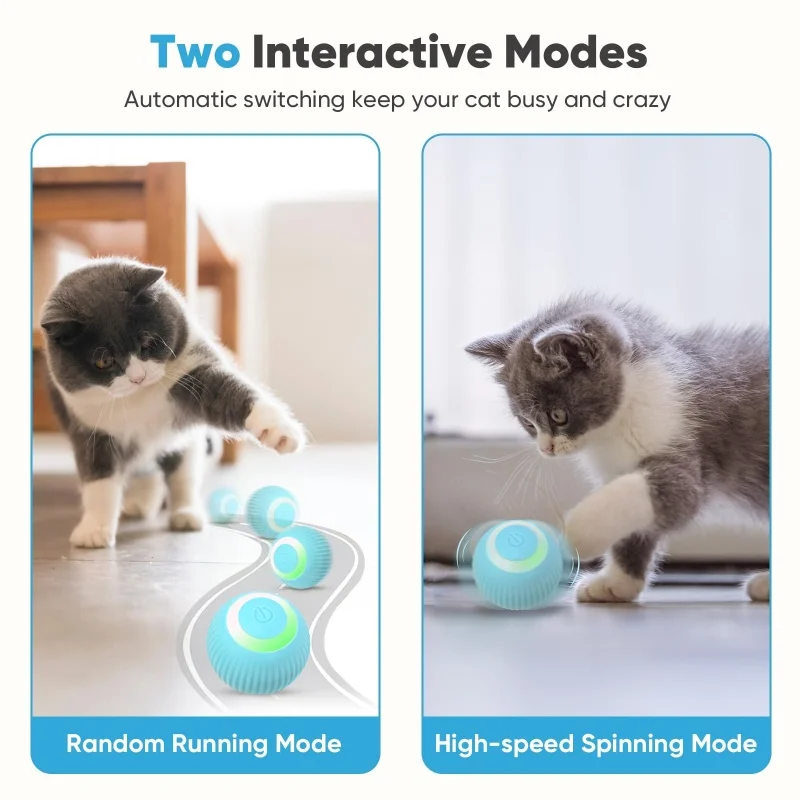 Interactive Cat Toy Ball-Automatic Cat Toy with LED Light,USB Rechargeable 360°Rotating Smart Ball Fun Gift for Kitten Cats