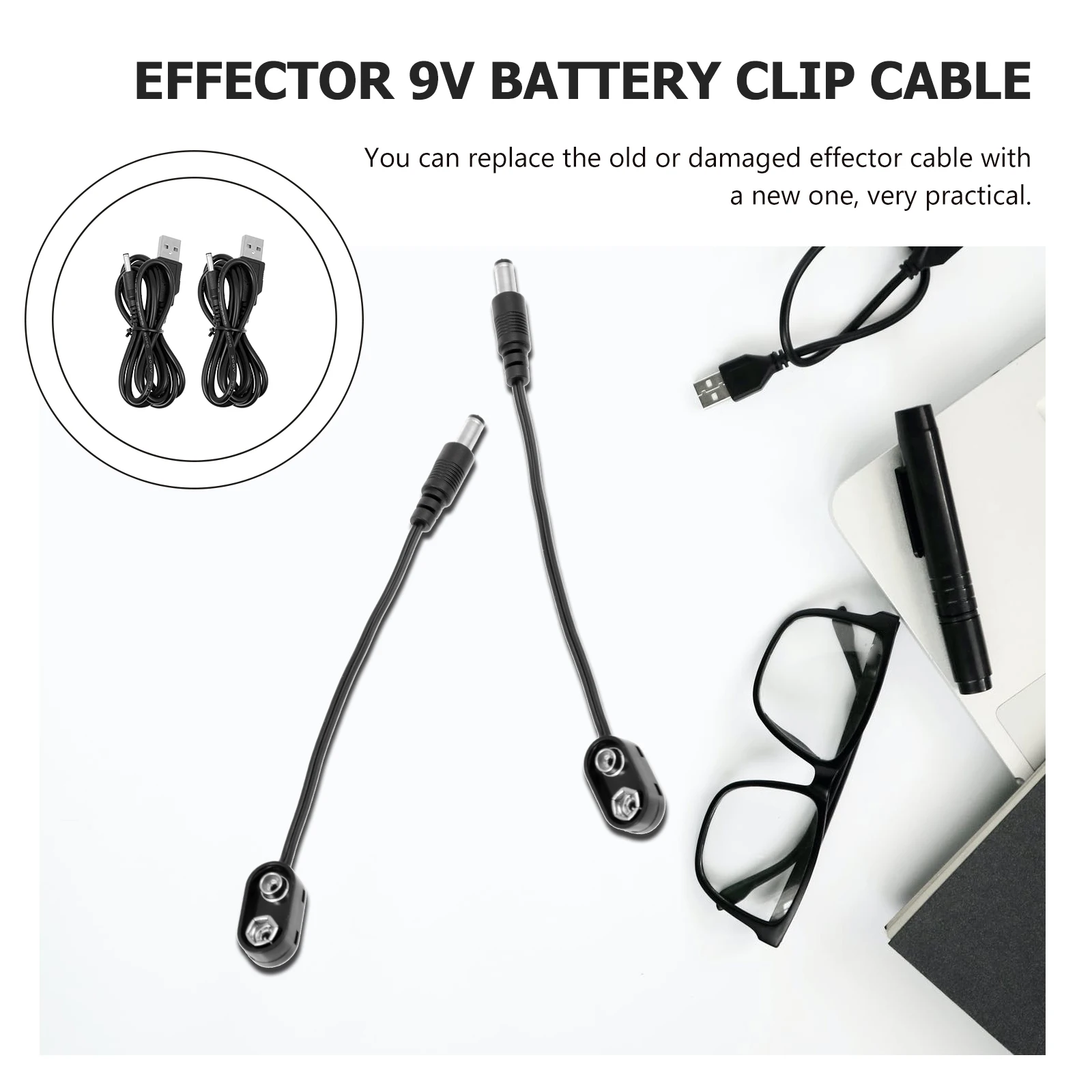 2 個エフェクタークリップケーブルアクセサリー 9V コンバーター楽器用耐久性のある軽量ケーブルステージ用