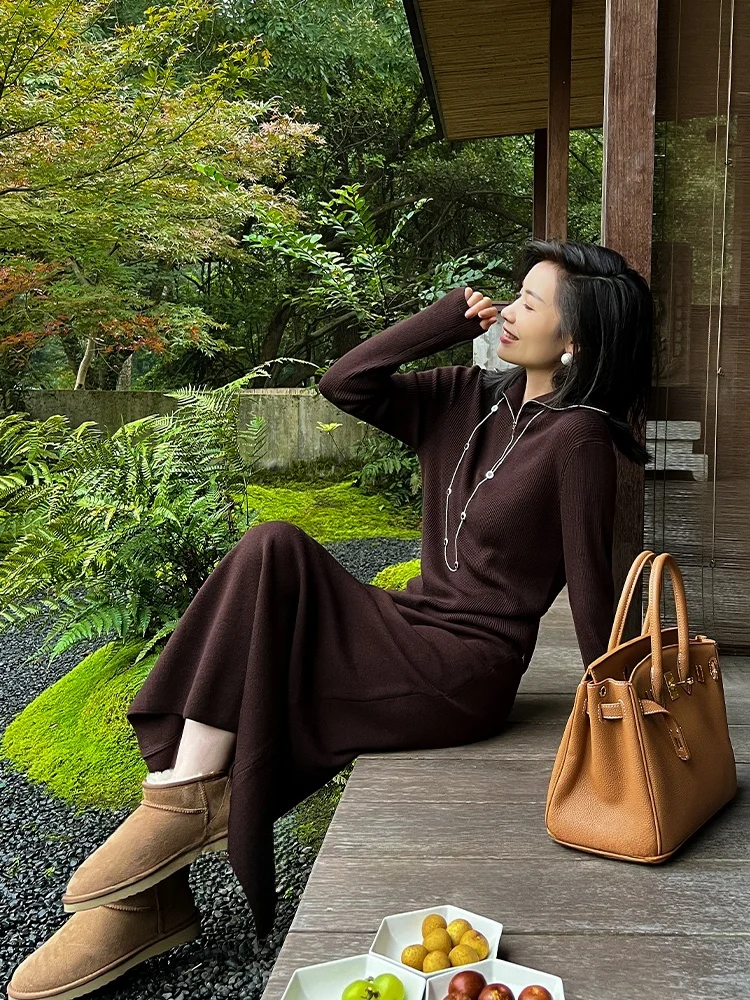 

Элегантная вязаная шерстяная юбка Meng с высокой талией, прямого кроя, двойной вязки, класса люкс, для женщин, зимняя, для повседневной носки