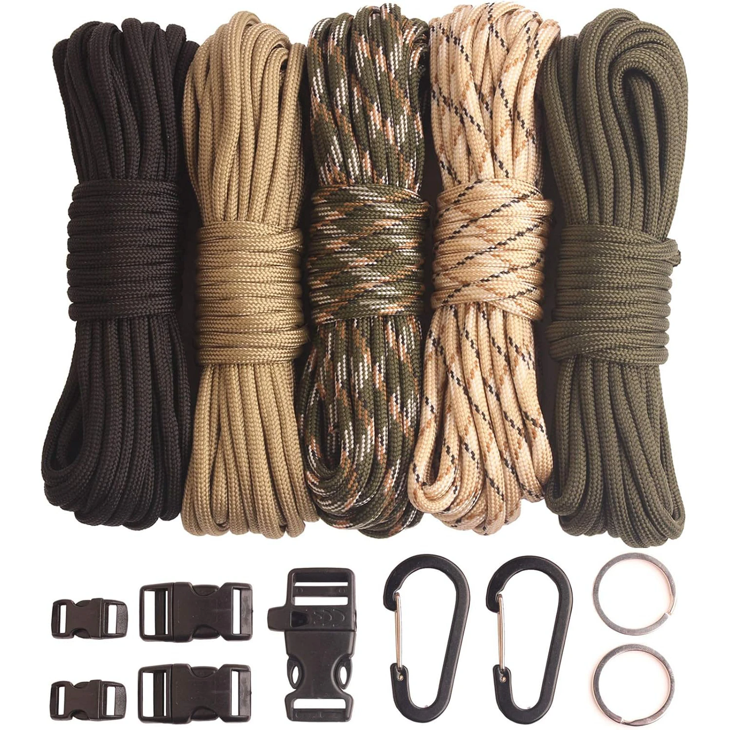 Paracord 550 Bracelets Kit 5m Each Rope Buckles 4mm Paracord for Making Keychain/Bracelet Outdoor/Camping/Gift/Survival/Tactical