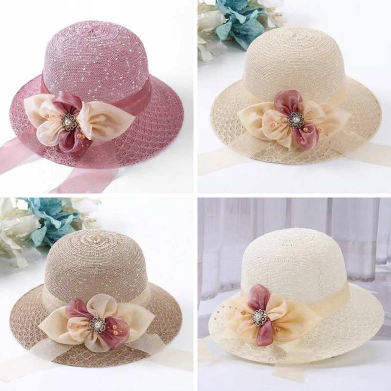 Summer Bowknot Ribbon Outdoor Sun Hats Girls Wide Brim Straw Hat Ladies Panama Caps Protection Hats