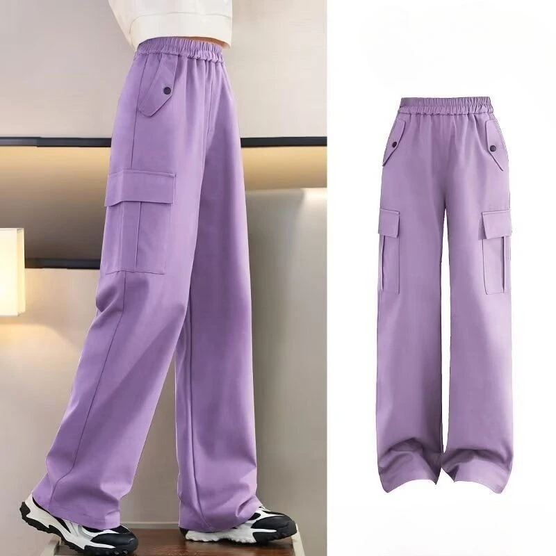 

2025 New Girl's Spring Casual Loose Straight Cargo Pants - Trendy Comfortable Tween Girls Cotton Blend Long Pants