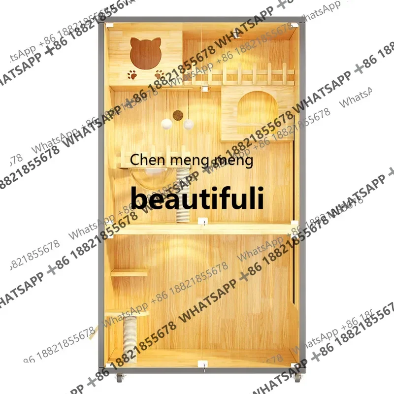 X Solid wood cat cage villa household cat nest indoor, cat house wooden, cabinet large free space