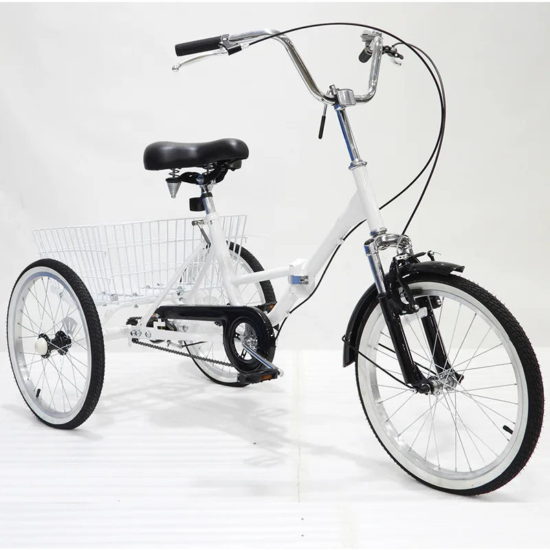 Foldable Tricycles 20 In Front Wheel And Rear Wheel With Shopping Basket 1 Speed V Brake