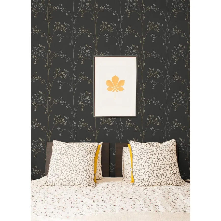 ورق جدران أسود قابل للتقشير واللصق على شكل زهر لديكور المنزل الحديث، سهل الاستخدام بنفسك، سطح مقاوم للماء والخدش #3