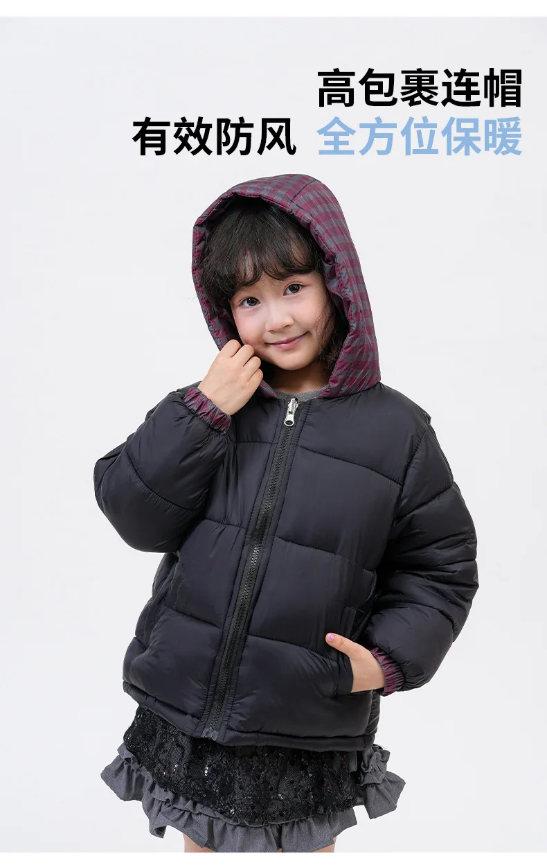 Winter Jungen Verdickte Karierte Kapuzenjacke aus Baumwolle Mädchen Kinder Winddichte Warme Jacke Baby Weiche Freizeitkleidung Schule Sport Kinder – Detail 9