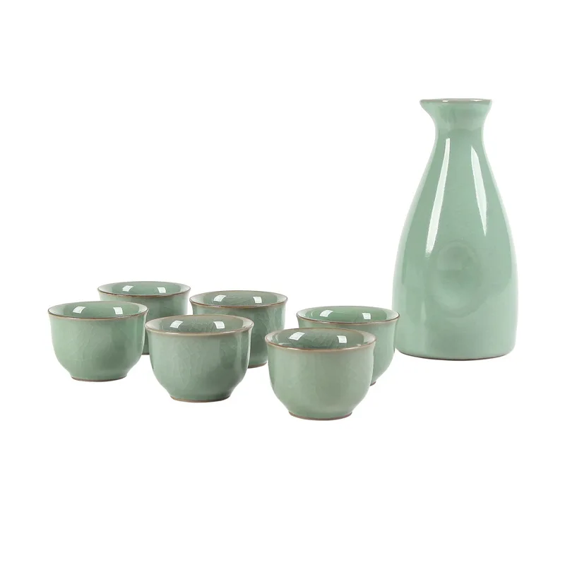 

Seven-head ceramic wine set Baijiu wine dispenser Japanese wine glass plum green high-end set