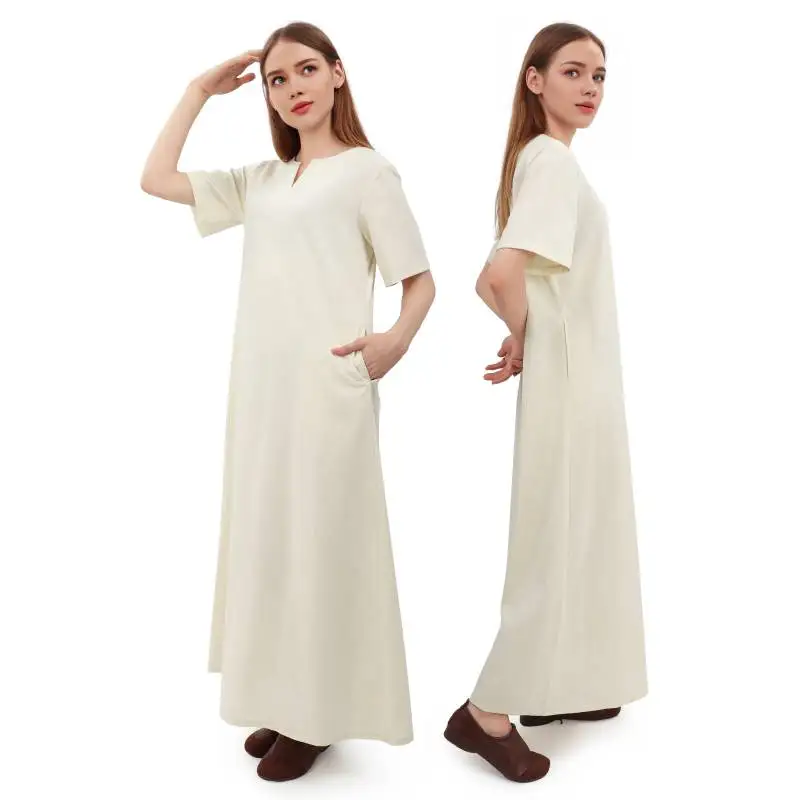 

WENAM IN STOCK Medieval Linen Underdress Short Sleeves Tunic Peasant Dress Cosplay Costumes Women's Linen Dress with Pockets