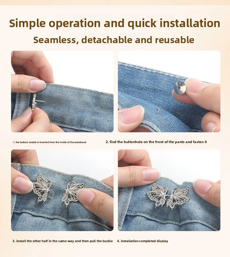 Jeans Button Adjustable Clips for Pant Skirts Waist Tightener Buckle Snap Button Adjuster Butterfly Pin Button Clothing Supplies