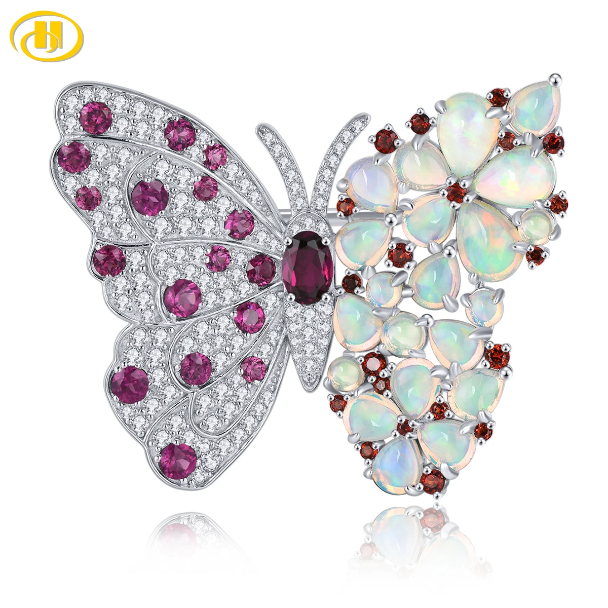 

Natural Rhodolite Garnet Opal Sterling Silver Brooch 7.5 Carats Multicolor Gemstone Gorgerous Luxury Fine Design Women Gifts