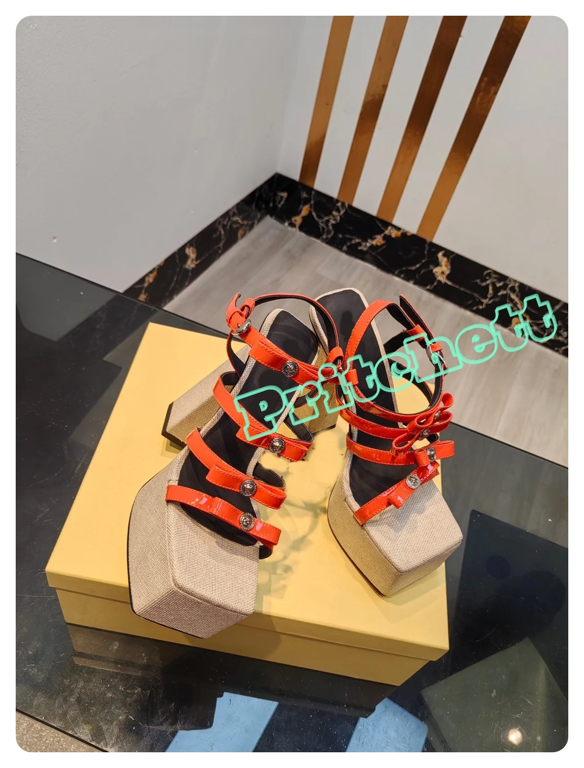 

Square Peep Toe Platform Bows Sandals Slingback Square High Heels Summer Women Stilettos Ankle Strap Buckle 2024 New Arrivals