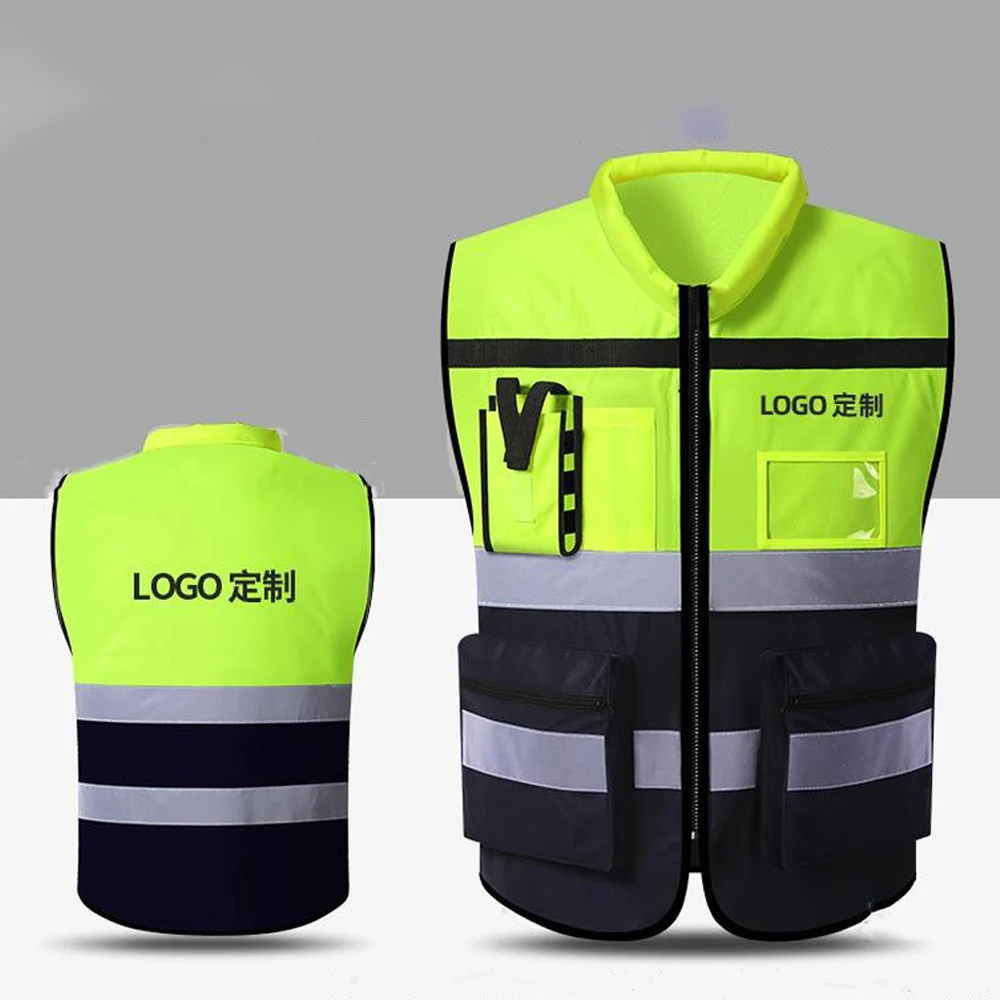 

Refective Safety Vest High Visibility Man Working Clothes Two Tone Multi Pocket Outdoor Industrial Safety Jacket Hi Vis Workwear