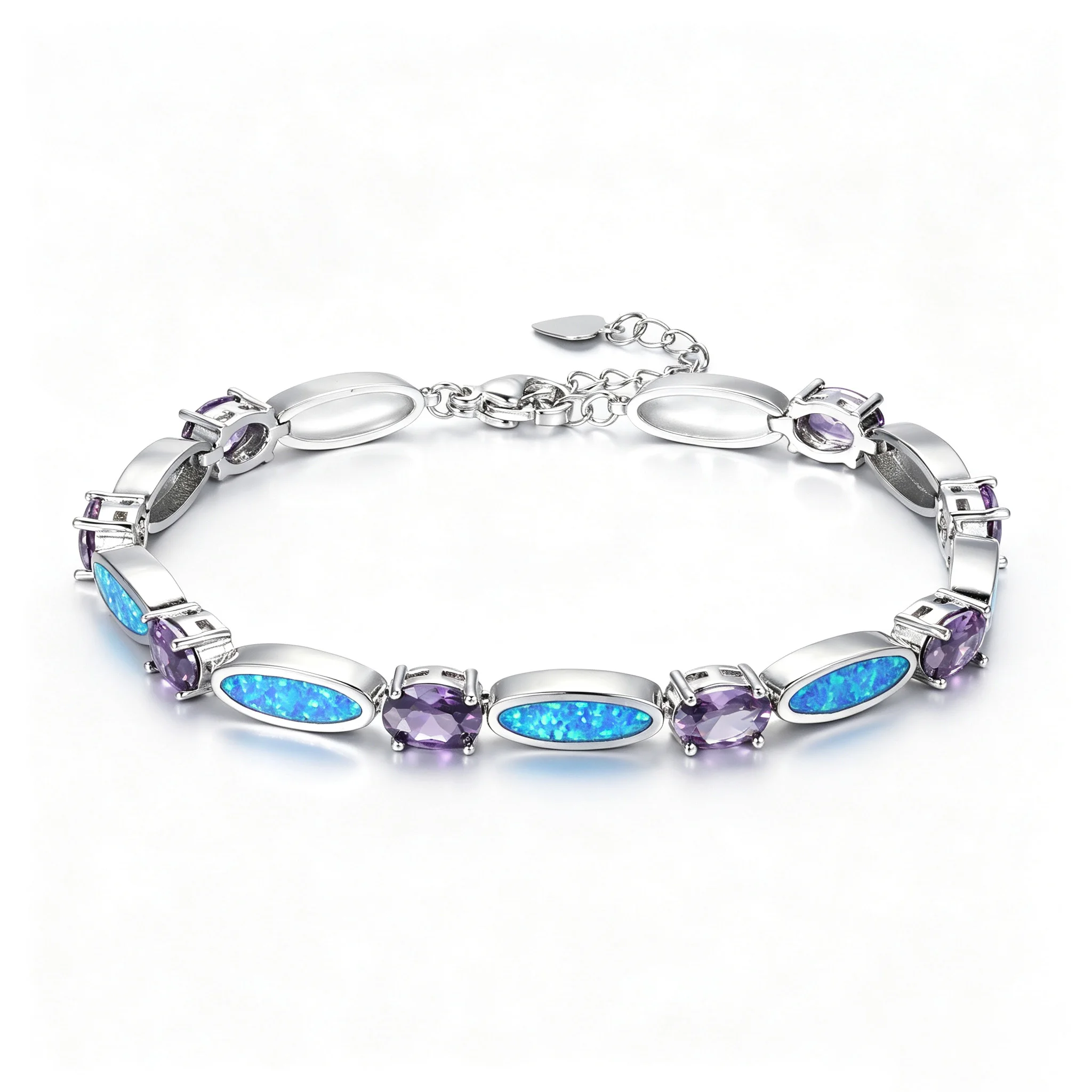 Alternating Oval Opal Link Bracelet Color Contrast Elegant Hand Chain Adjustable Tail Chain Jewelry for Daily Party Birthday
