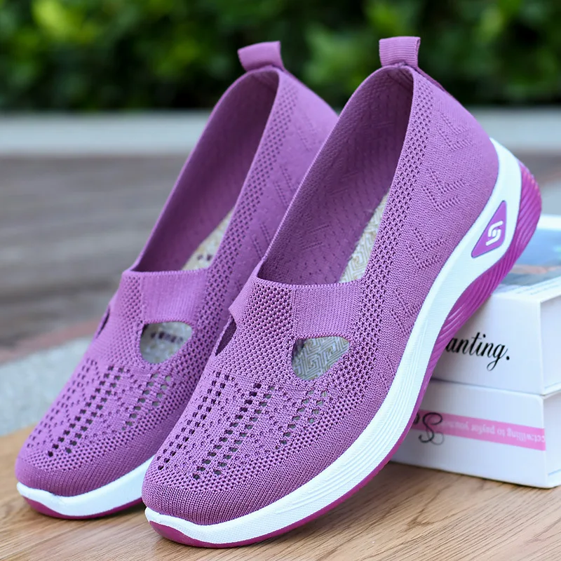 4 Colors Mesh Breathable Sneakers Casual Female Shoes Fashion Soft Comfortable Flat Shoes Ladies Anti-slip Walking Woven Shoes