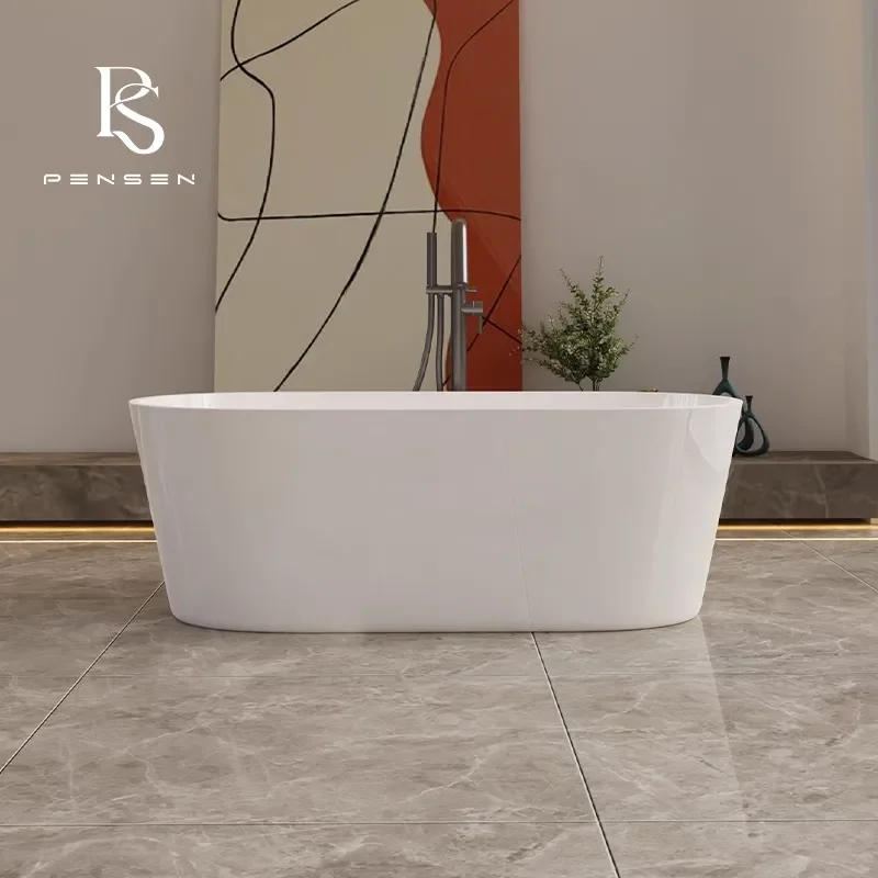 Freestanding Oval Acrylic Bathtub for Adults Home Hotel Soaking Tub Modern Bathroom Fixture
