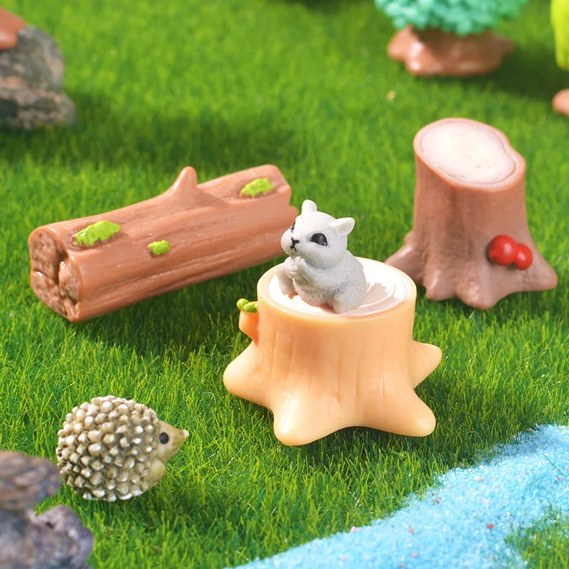 9/PCS Miniature Creative Simulation Tree Trunk Road Sign Fence Decorative Accessories Gardening Countryside Rustic Landscape