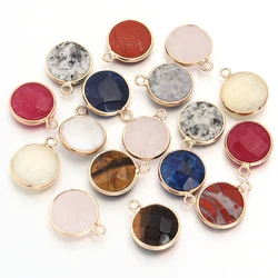 2Pcs Natural Stone Charms Round Crystal Lapis Lazuli Tiger Eye Pendant Beads for DIY Necklace Earring Jewelry Making Accessories