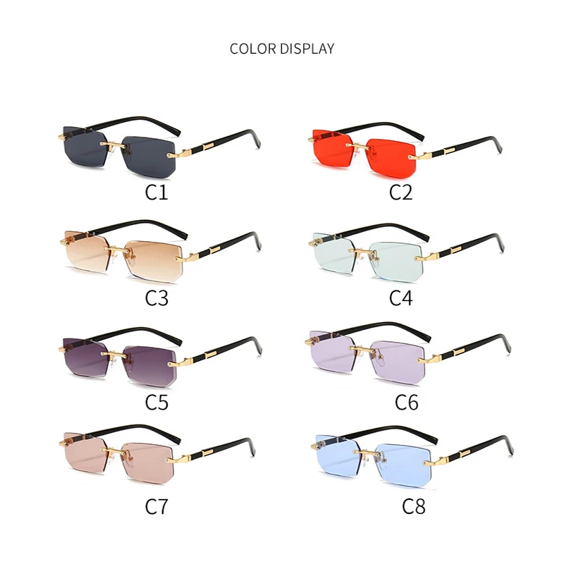 Retro Sunglasses Men Brand Designer Fashion Rimless Sun Glasses Shades Cutting Lens Ladies Frameless Eyeglasses