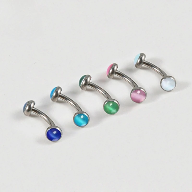 Titanium Internal Screw Luxury Cat's Eye Eyebrow Stud Versatile Curved Barbell Eyebrow Ring Niche Personality Piercing Jewelry