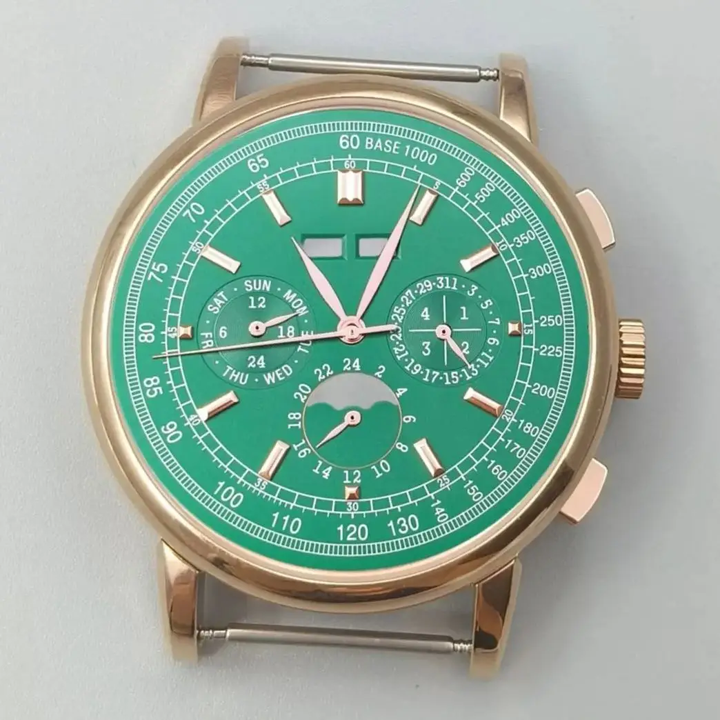 42MM Stainless Steel Watch Case Add Dial Hands With ST1655 Day Month Year Calendar Sun And Moon Mechanical Moveme