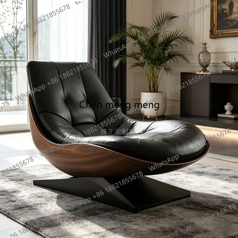 

Italian minimalist rotating single leisure chair black soft bag living room recliner lazy sofa chair