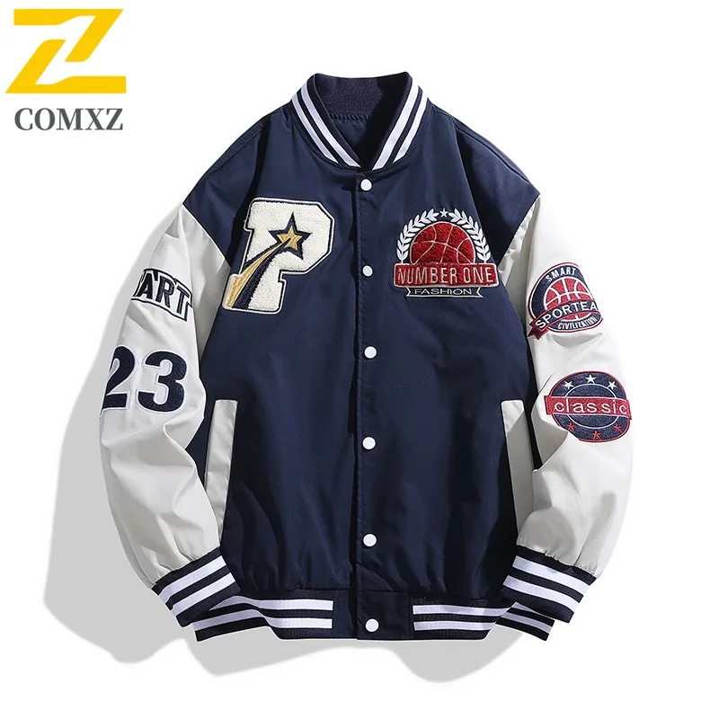 COMXZ 2025 Mens Trendy Baseball Jacket American Style Outdoor Hiking Coat Streetwear Style Breathable Comfortable Windbreaker