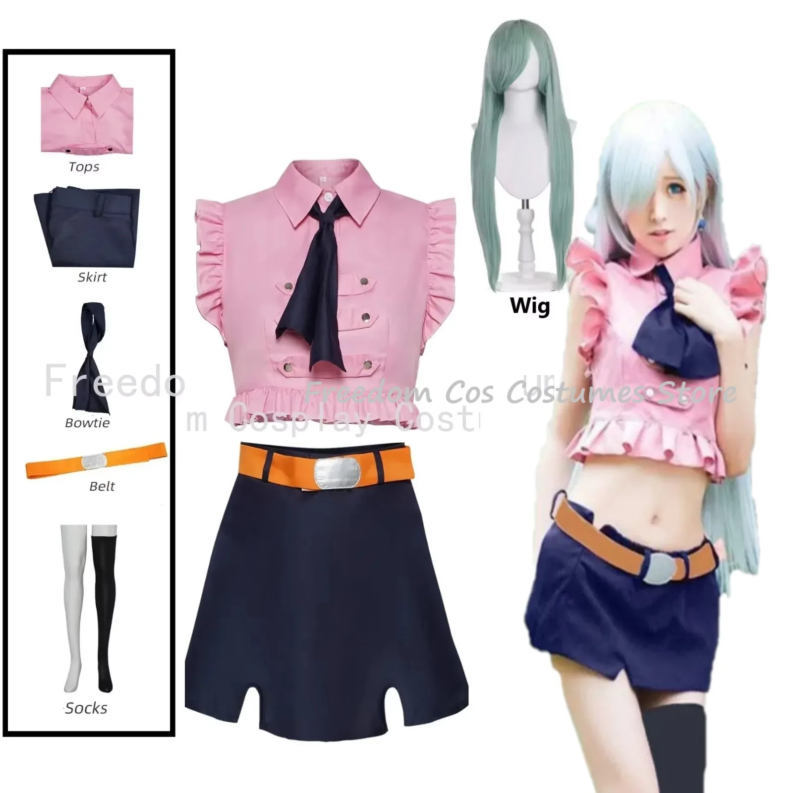 

Anime The Seven Deadly Sins Elizabeth Liones Cosplay Summer Girls Pink sexy Dress Uniforms Dress Halloween Party Dress Women