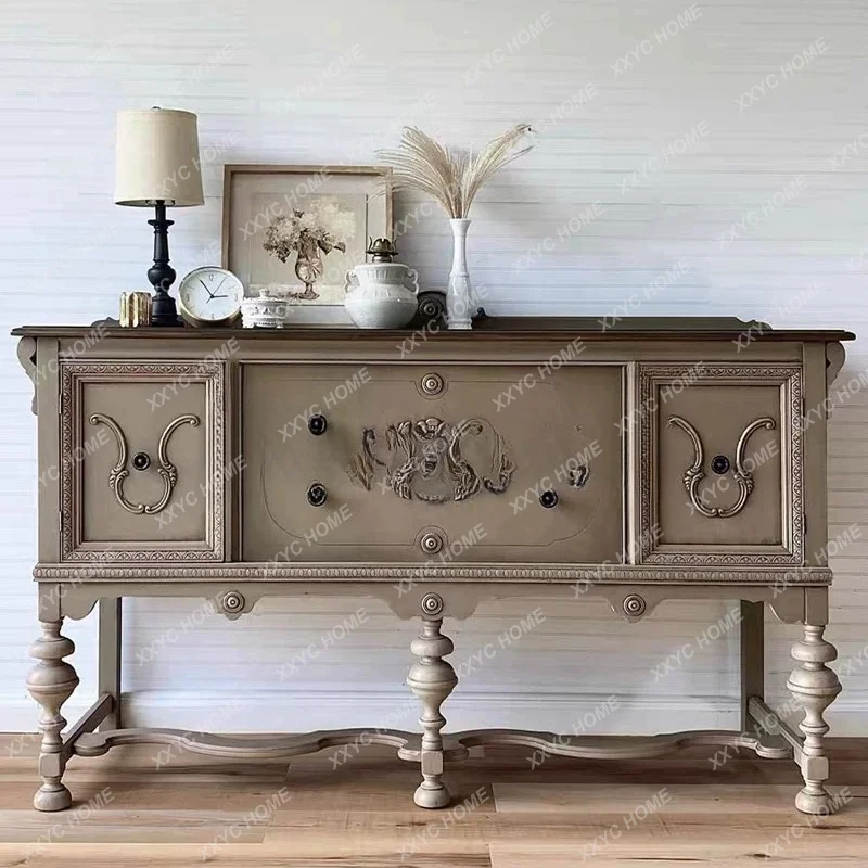 Retro style solid wood porch  antique carved living room decorative cabinet wall storage side