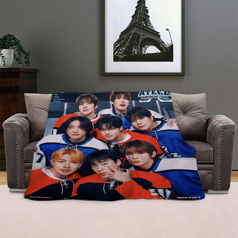 

Bed Blanket Sofa King Size B-Ateez Kpop Fleece Camping Custom Nap Fluffy Soft Blankets for Winter Microfiber Bedding Warm