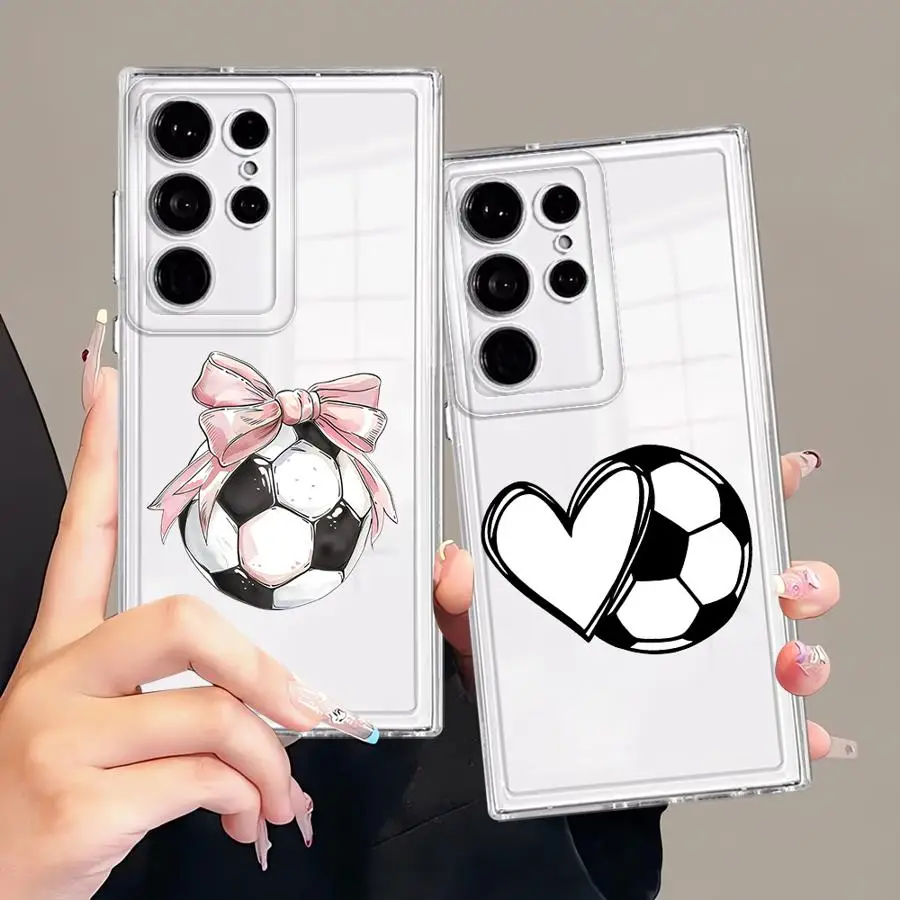 Case for Samsung Galaxy S26 S21 S24 Note 20 Ultra 10 S25 Edge S23 Ultra S22 FE S20 Plus Phone Cover Pink Bow Football Pattern